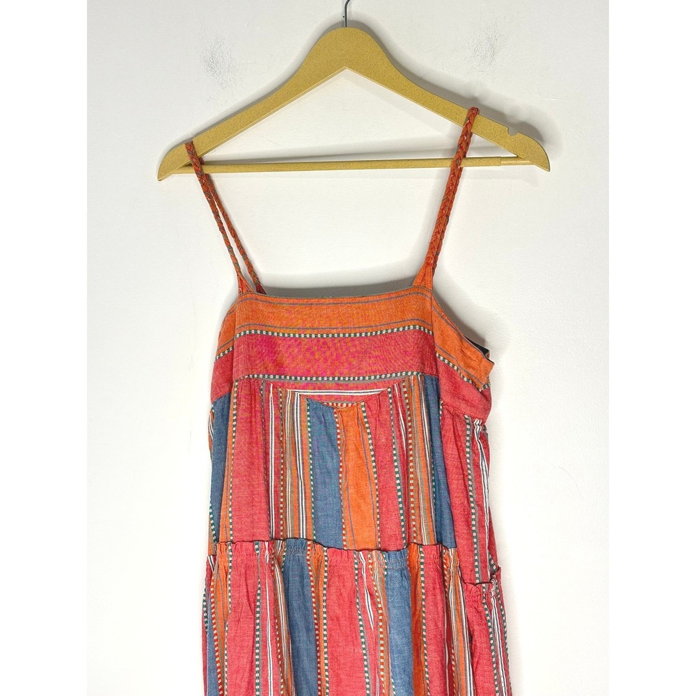 dRA Los Angeles Striped Tiered Midi Dress Womens‎ Small Orange Blue Boho Cotton - Picture 3 of 11